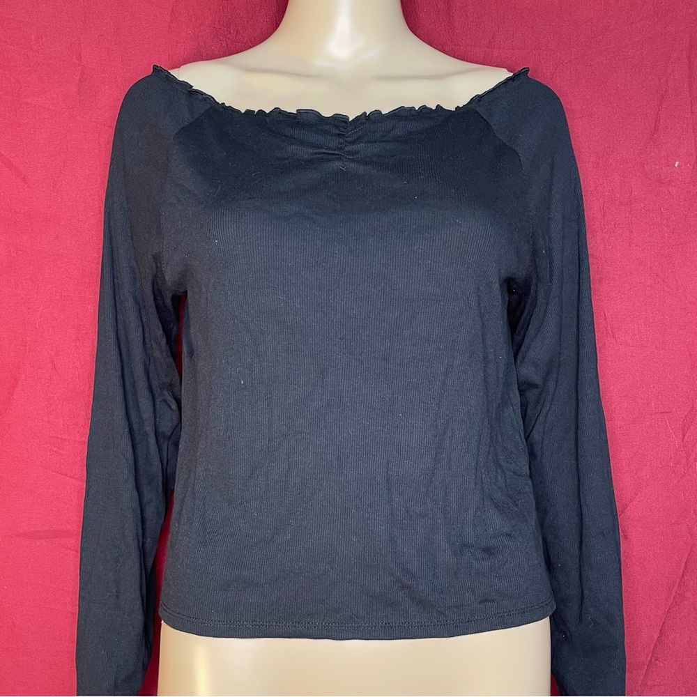Wild Fable Black Long Sleeve Off Shoulder Bardot Cropped Top XXL